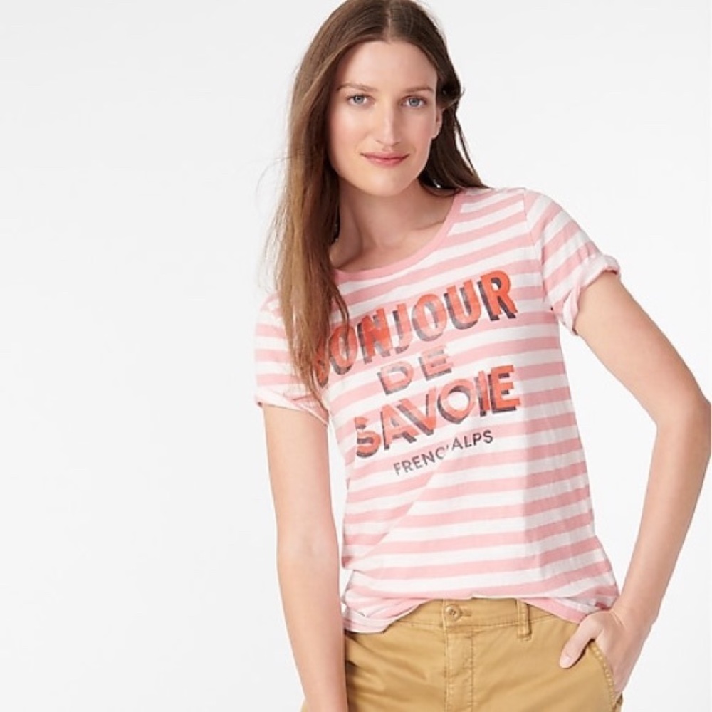 J Crew Bonjour de Savoie French Alps T-shirt in Vintage Cotton Stripe XS